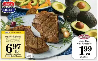 Pavilions New Yort Steak Or Large Ripe Hass Avocados offer