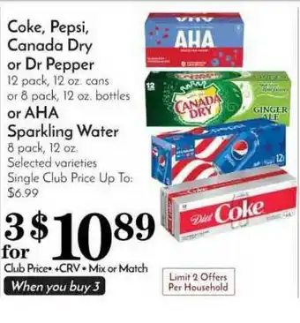 Pavilions Coke, Pepsi, Canada Dry Or Dr Pepper Or Aha Sparkling Water offer