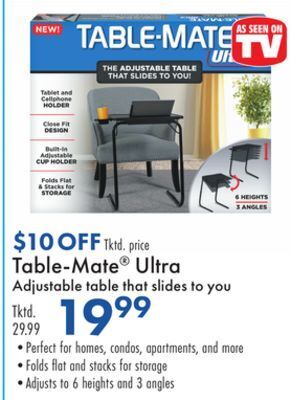 Boscov's Table-mate® ultra adjustable table that slides offer