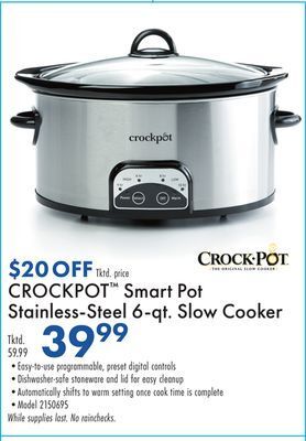 Boscov's Crockpot™ smart pot stainless-steel 6-qt. slow cooker offer