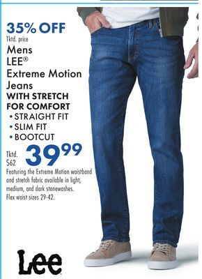 Boscov's Mens lee® extreme motion jeans with stretch for comfort offer