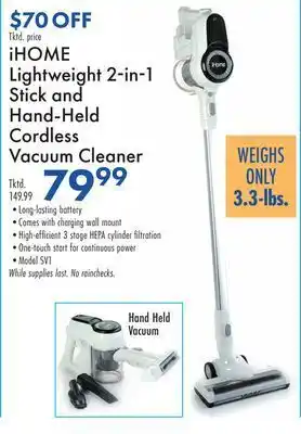 Boscov's Ihome lightweight 2in1 stick and hand-held cordless vacuum cleaner offer