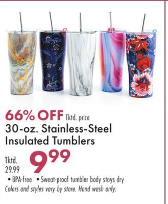 Boscov's 30-oz. stainless-steel insulated tumblers offer