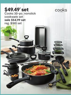JC Penney Cooks 30-pc. nonstick cookware set offer