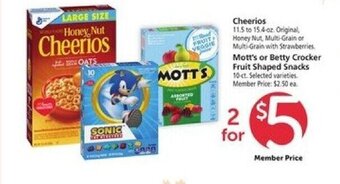 Safeway Cheerios, Mott's or Betty Crocker Fruit Shaped Snacks offer