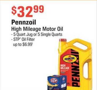 AutoZone Pennzoil high mileage motor oil offer