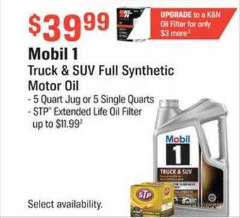 AutoZone Mobil 1 truck & suv full synthetic motor oil offer