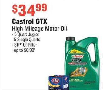 AutoZone Castrol gtx high mileage motor oil offer
