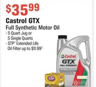AutoZone Castrol gtx full synthetic motor oil offer