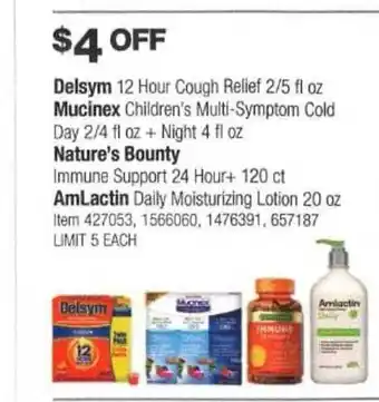 Costco Delsym, mucinex, nature's bounty or amlactin offer