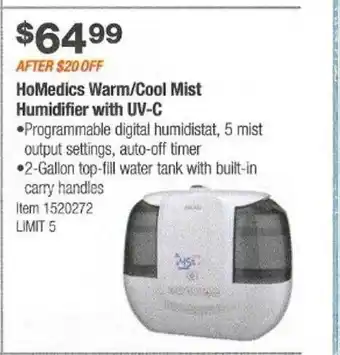 Costco Homedics warm or cool mist humidifier with uv-c offer