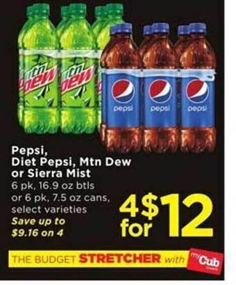Cub Foods Pepsi, diet pepsi, mtn dew or sierra mist offer