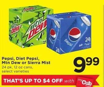 Cub Foods Pepsi, diet pepsi, mtn dew or sierra mist offer