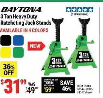 Harbor Freight Tools Daytona 3 ton heavy duty ratcheting jack stands offer