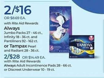 Rite Aid Always or tampax offer