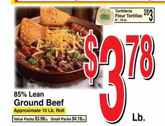 Super Saver 85% lean ground beef offer