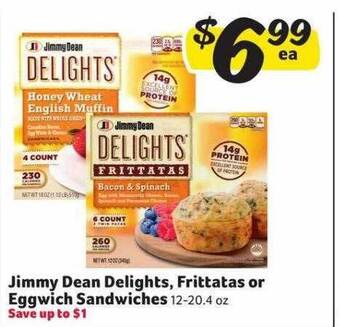 Winn Dixie Jimmy dean delights, frittatas or eggwich sandwiches offer