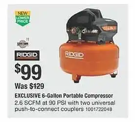 The Home Depot Ridgid exclusive 6-gallon portable compressor offer