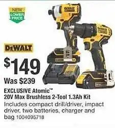 The Home Depot Dewalt exclusive atomic 20v max brushless 2-tool 1.3ah kit offer