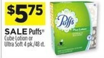 Dollar General Puffs Cube Lotion or Ultra Soft 4 pk./48 ct. offer
