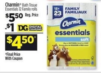 Dollar General Charmin Bath Tissue Essentials 12 Family rolls offer