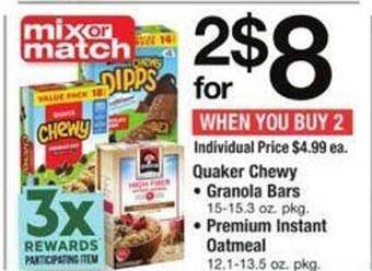 ACME Quaker chewy granola bars, premium instant oatmeal offer