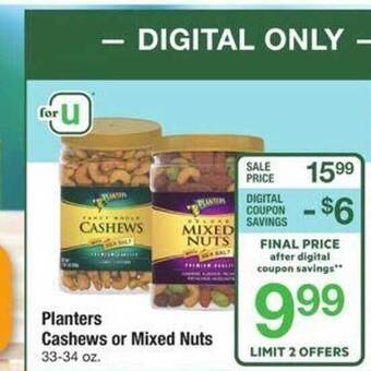 ACME Planters cashews or mixed nuts offer