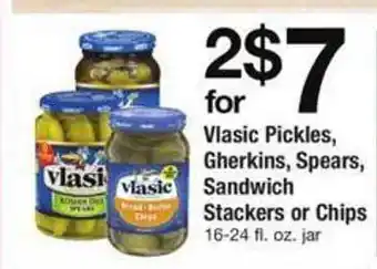 ACME Vlasic pickles, gherkins, spears, sandwich stackers or chips offer
