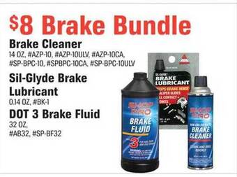 AutoZone Brake cleaner, sil-glyde brake lubricant or dot 3 brake fluid offer