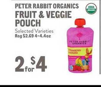 New Seasons Market Peter rabbit organics fruit & veggie pouch offer