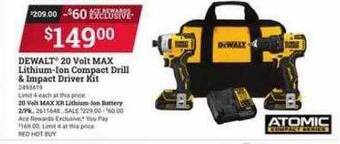 Ace Hardware Dewalt 20 volt max lithium-ion compact drill & impact driver kit offer
