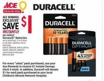 Ace Hardware Duracell batteries offer