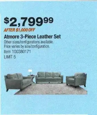 Costco Atmore 3-piece leather set offer