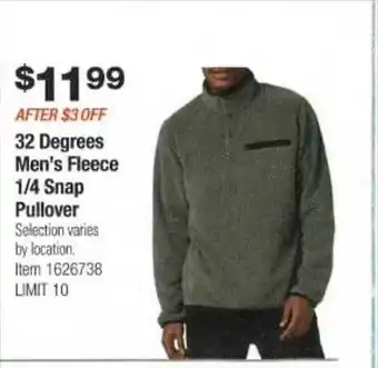 Costco 32 degrees men's fleece ¼ snap pullover offer