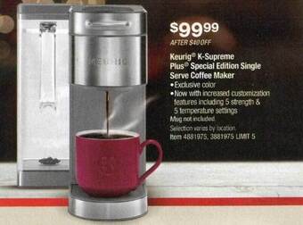 Costco Keurig k-supreme plus special edition single serve coffee maker offer