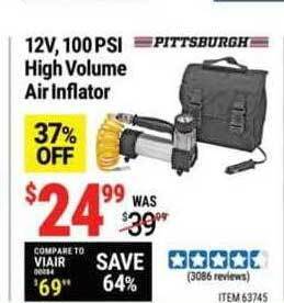 Harbor Freight Tools Pittsburgh 12v, 100 psi high volume air inflator offer