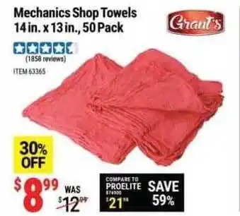 Harbor Freight Tools Grant's mechanics shop towels offer