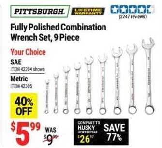 Harbor Freight Tools Pittsburgh fully polished combination wrench set, 9 piece offer