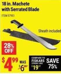 Harbor Freight Tools 18 in. machete with serrated blade offer