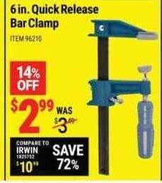 Harbor Freight Tools 6 in. quick release bar clamp offer