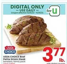 Albertsons Usda choice beef petite sirloin steak offer