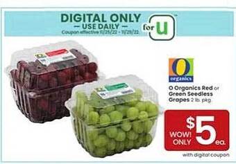 Albertsons O organics red or green seedless grapes offer
