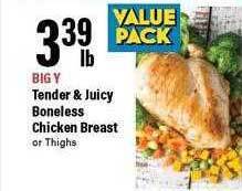 Big Y Tender & juicy boneless chicken breast offer