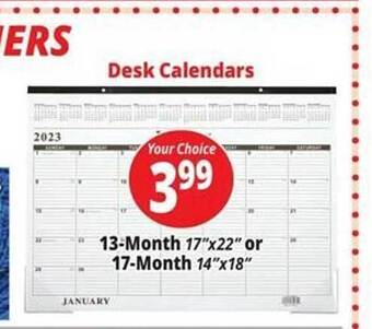 Ocean State Job Lot Desk calendars 13-month or 17-month offer