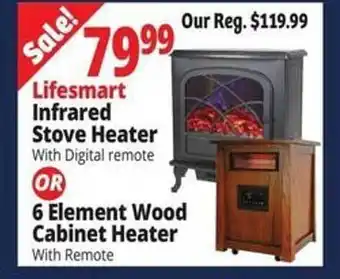 Ocean State Job Lot Lifesmart infrared stove heater or 6 element wood cabinet heater offer