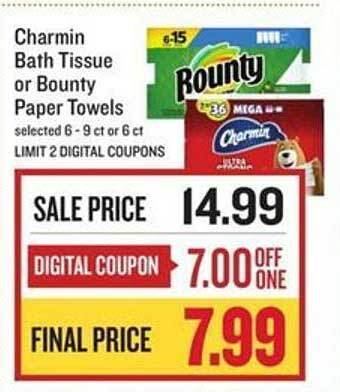 Lowes Foods Charmin bath tissue or bounty paper towels offer