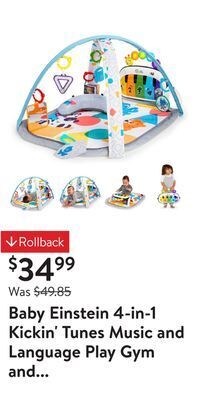 Walmart Baby einstein 4-in-1 kickin' tunes music and language play gym and piano tummy time activity mat offer