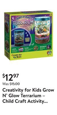 Walmart Creativity for kids grow n' glow terrarium – child craft activity for boys and girls offer