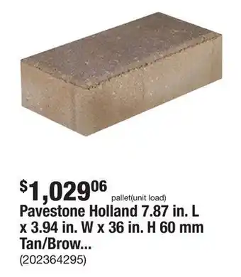 The Home Depot Pavestone holland 7.87 in. l x 3.94 in. w x 36 in. h 60 mm tan/brown concrete paver (480-pieces/103 sq. ft./pallet) offer
