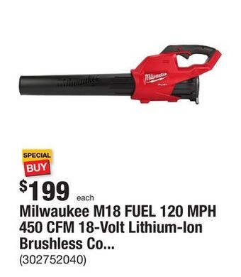 The Home Depot Milwaukee m18 fuel 120 mph 450 cfm 18-volt lithium-ion brushless cordless handheld blower (tool-only) offer